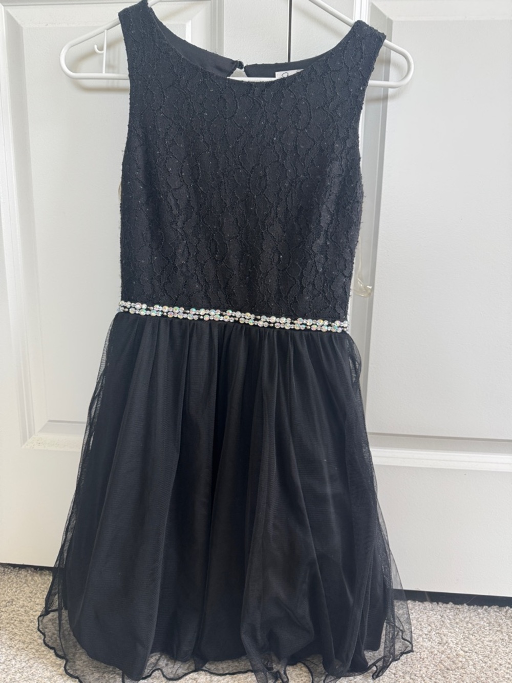 Black Lace & Tulle Girls' Party Dress with Beaded Waistband